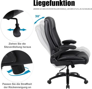 Офісний стілець Youhauchair 200 кг для важчих людей, крісло керівника зі штучної шкіри, ергономічне офісне крісло з відкидними підлокітниками, письмове крісло для домашнього офісу, чорний сучасний