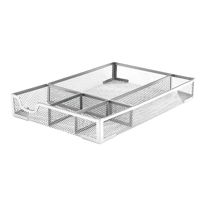 Органайзер для шухляд столу, металева сітка, органайзер для офісних шухляд з 5 відділеннями, коробка для зберігання на столі, для дому, шкільного приладдя, 31,9 x 21,6 см (сріблястий)