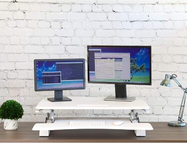 Стіл-конвертер Seville Classics 90 см з пневматичним регулюванням висоти сидячи-стоячи з газовою пружиною, металевий, білий 90 см x 59 см пневматичний білий