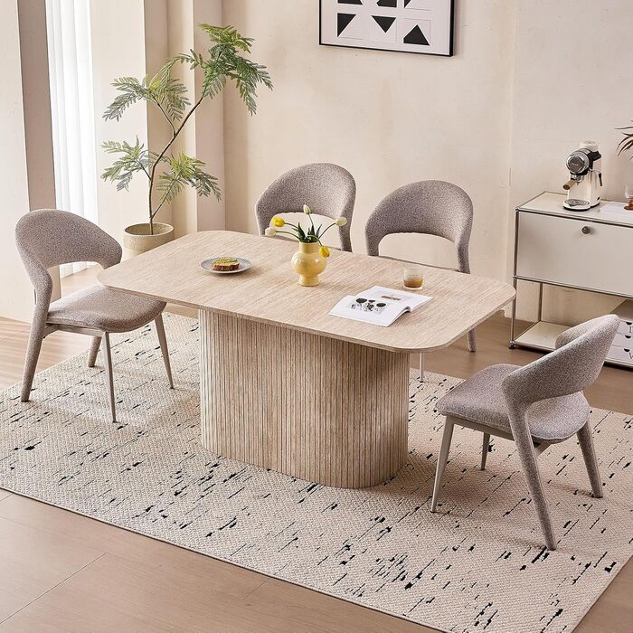 Прямокутний обідній стіл, сучасна стільниця з МДФ, кухонний стіл у скандинавському стилі, рейковий дизайн, підходить для вітальні та їдальні, жовтий травертин