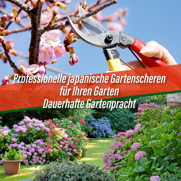 Садові ножиці SUIZAN Bypass 200 мм - Професійні японські ножиці для дерев, ножиці для троянд, садові інструменти