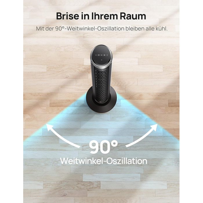 Тихий баштовий вентилятор Dreo 28 дБ, пульт дистанційного керування охолодження 5-швидкісний 4 режими 12-годинний таймер, коливаль