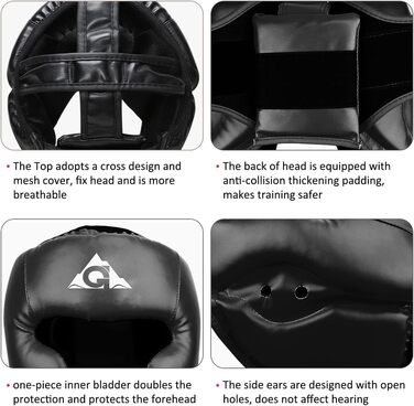 Боксерський головний убір для дітей та дорослих, зі штучної шкіри, шолом для тренувань MMA, кікбоксингу, MMA, муай-тай, спарингу, бойових мистецтв, карате, тхеквондо, розмір S, чорний