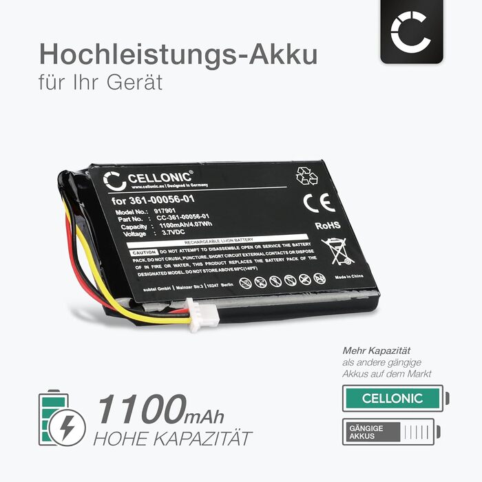 Акумулятор для GPS-навігації, сумісний з Garmin nvi 65LMT, Nvi 42, Nvi 2689 (1100 мАг, 3,7 В) Запасний акумулятор для набору інструментів 361-00056-01