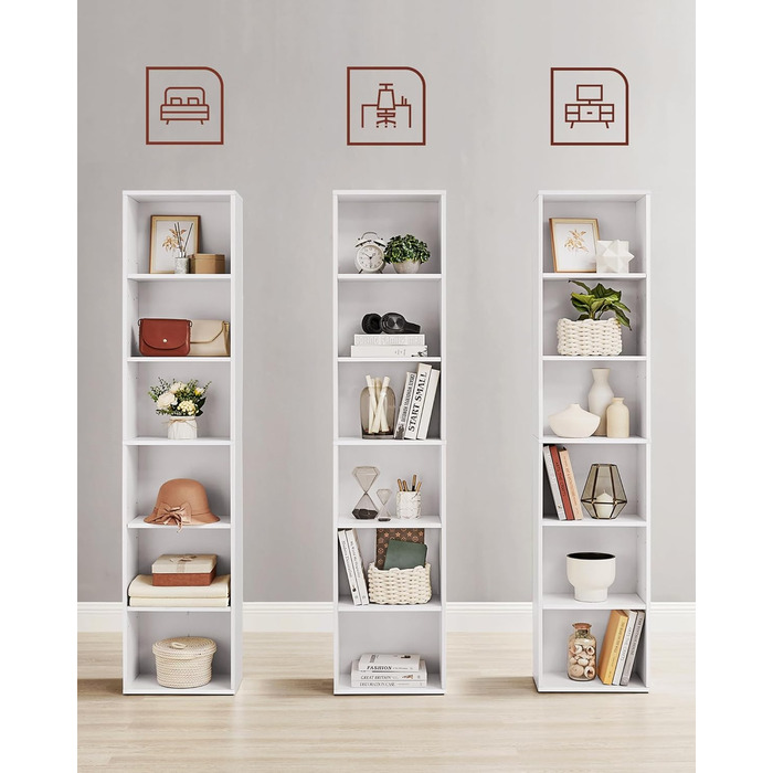 Книжкова полиця VASAGLE, 6-ярусна, відкрита полиця для зберігання, окремостояча полиця, 24 x 40 x 178,5 см, для вітальні, домашнього офісу, їдальні, хмарно-білий LBC167T14 6 ярусів (40Ш x 178,5В см) хмарно-білий