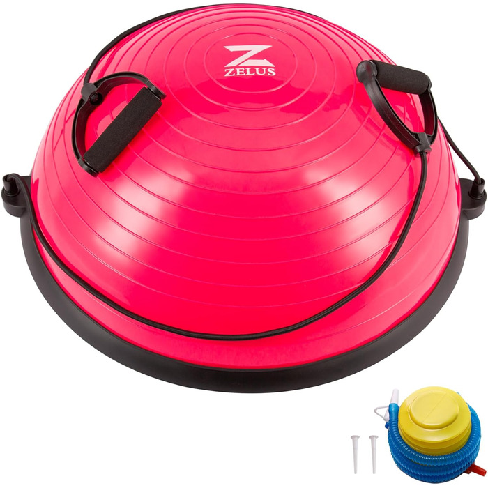 Тренажер для балансування ZELUS, протиковзкий балансувальний м&39яч, напівсфера з еспандерами, гімнастичний м&39яч для йоги, фітнесу, силових тренувань, тренування корпусу, тренування балансу, рожевий