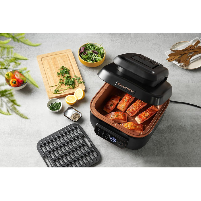 Аерофритюрниця Russell Hobbs XL 5.5 л Multi Аерофритюрниця, гриль та мультиварка SatisFry (можна мити в посудомийній машині, верхній і нижній нагрів, без струшування, повільна плита, випічка тощо, включаючи пластину для гриля) 26520-56