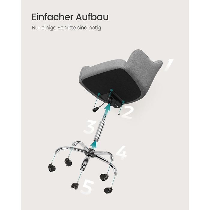 Офісне крісло SONGMICS OBG019G01, навантаження до 110 кг, сталь фанера тканина, сірий