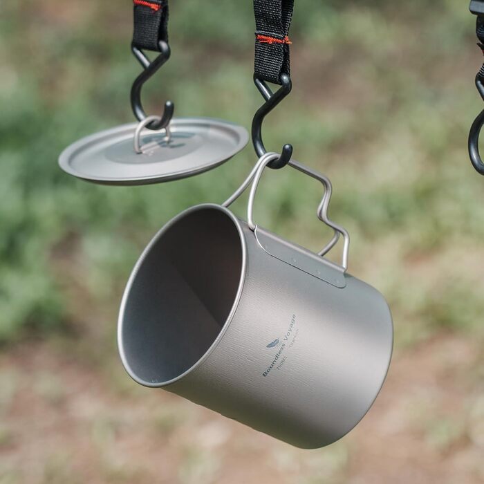 Одностінна титанова кружка Boundless Voyage з кришкою, складна ручка, для активного відпочинку на природі, кемпінгу, надлегка, для води, чаю, кави, 750 мл, 750 мл, 1 упаковка