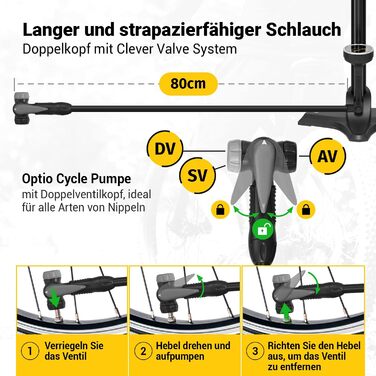 Велосипедний насос Optio Cycle, підлоговий, 61 см, 11 бар / 160 PSI, сталь/пластик, чорний