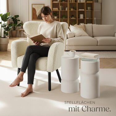 Набір із 2 круглих білих журнальних столиків, круглі приставні столики, естетичний декор кімнати, сучасні меблі для вітальні, спальні, як журнальний столик, приставний столик або тумбочка