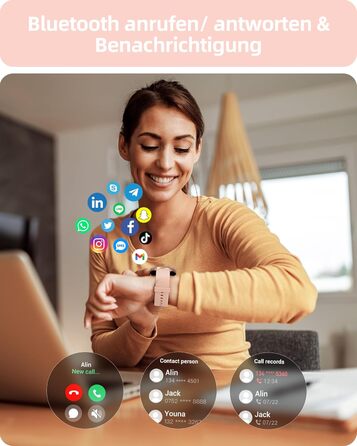 Жіночий круглий смарт-годинник Parsonver з функцією телефону, легкий фітнес-годинник з крокоміром, понад 100 спортивних режимів, водонепроникний IP68, жіночий спортивний годинник з серцевим ритмом, монітором сну, SpO2, рожеве золото, SPROD1