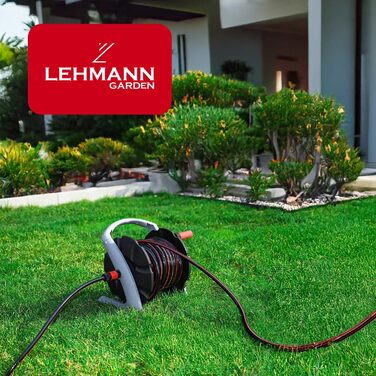 Намотувач садового шланга 20 м - настінний, з ручкою для перенесення - мобільний барабан для шланга з розпилювачем та з'єднувачами 1/2 / 3/4 - підключення до крана 3/4