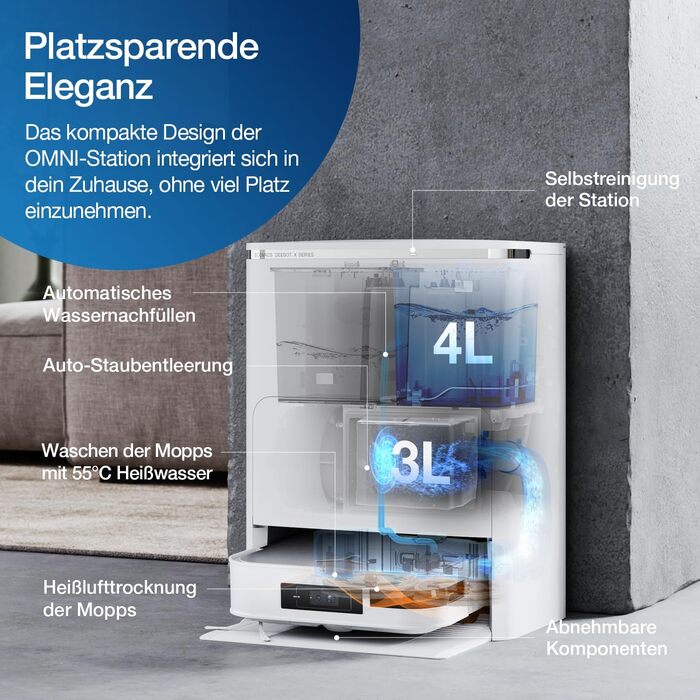 Робот-пилосос ECOVACS DEEBOT X2 OMNI з функцією миття підлоги 8000 Па, тонкий квадратний дизайн, система підйому швабри 15 мм, сам