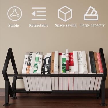 Маленька настільна книжкова полиця, міні-висувна книжкова шафа, металева настільна полиця, компактний органайзер для книг для дитячих столів, офісів, віталень (чорний)
