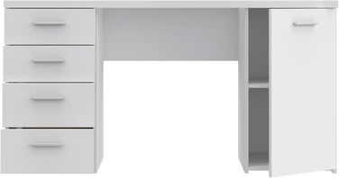 Письмовий стіл FORTE Net106 з 4 шухлядами та 1 дверцятами, інженерна деревина, матово-білий, 145 x 60 x 76,3 см. Матово-білий, 4 шухляди, 1 дверцята.