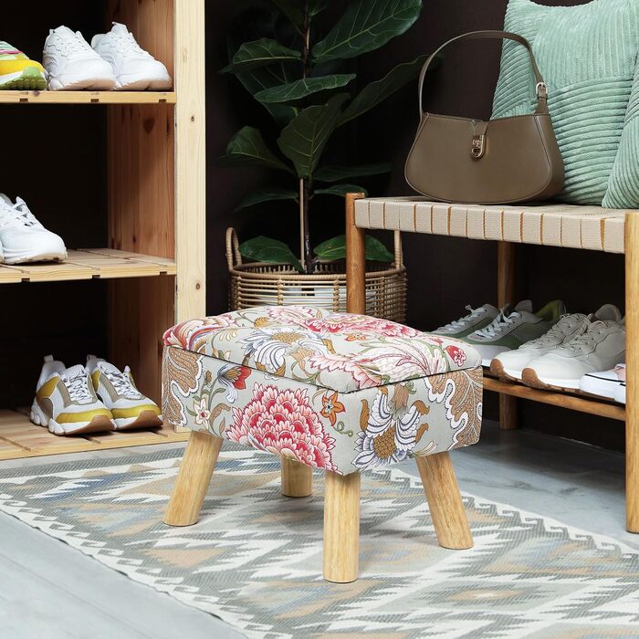 Табурет Nandae з місцем для зберігання, пуф-підставка для ніг, багатофункціональний пуф-підставка для ніг у стилі бохо для вітальні, спальні, туалетного столика, передпокою