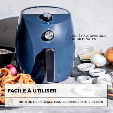 Ручна фритюрниця Crux 3.5 л, швидке попереднє нагрівання, швидке смаження без олії, сковорода, яку можна мити в посудомийній машині, і решітка для легкого очищення, посібники з нержавіючої сталі/bleu blue 3.5 л