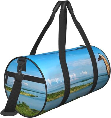 Спортивна сумка-мішок для подорожей з африканським принтом (Ніл та жирафи), чорна, універсальний розмір, дорожня сумка