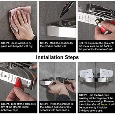 Полиця для душу DUFU Кутова полиця, полиця для душу без свердління Полиця для ванної кімнати з нержавіючої сталі SUS304, самоклеючий кошик для душу, кутовий органайзер для ванної кімнати, тримач для шампуню з 4 гачками для душу (срібло-2 шт.)