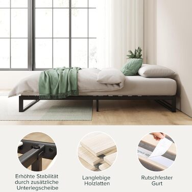 Ліжко Zinus Trisha каркас 140x200 см - 15 см низький профіль - металеве ліжко 140x200 з дерев&39яною рейковою основою - екологічно чиста упаковка та легке складання - чорний 140 x 200 см мінімалістичний