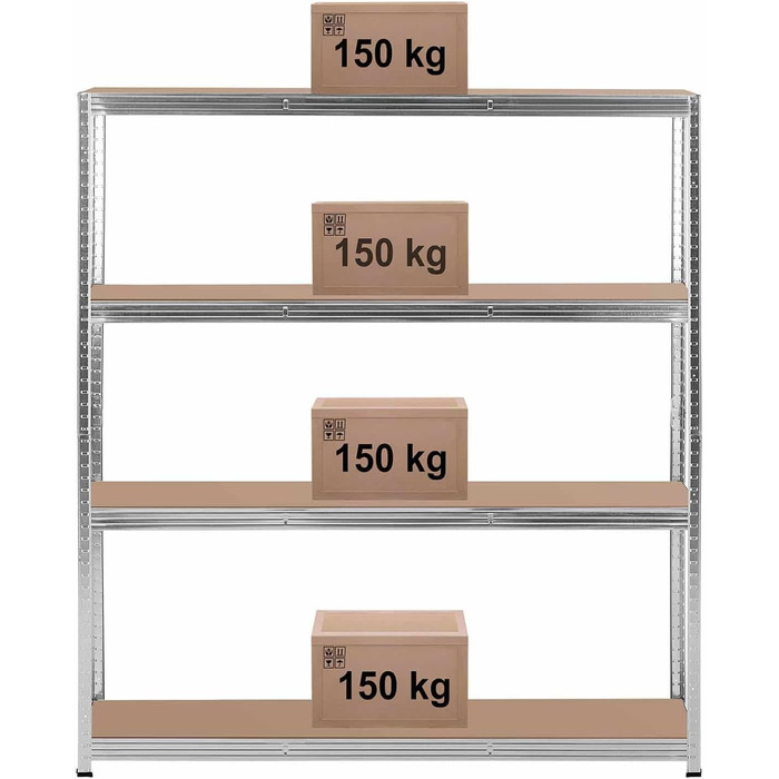 Міцний стелаж 160 x 40 x 180 см для 4 полиць по 150 кг Сірий металевий стелаж Підвальна полиця, 34