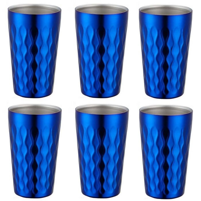 Набір із 6 двостінних стаканчиків з нержавіючої сталі об&39ємом 330 мл, що складаються один на одного, для дому, кемпінгу та пікніків, синього кольору