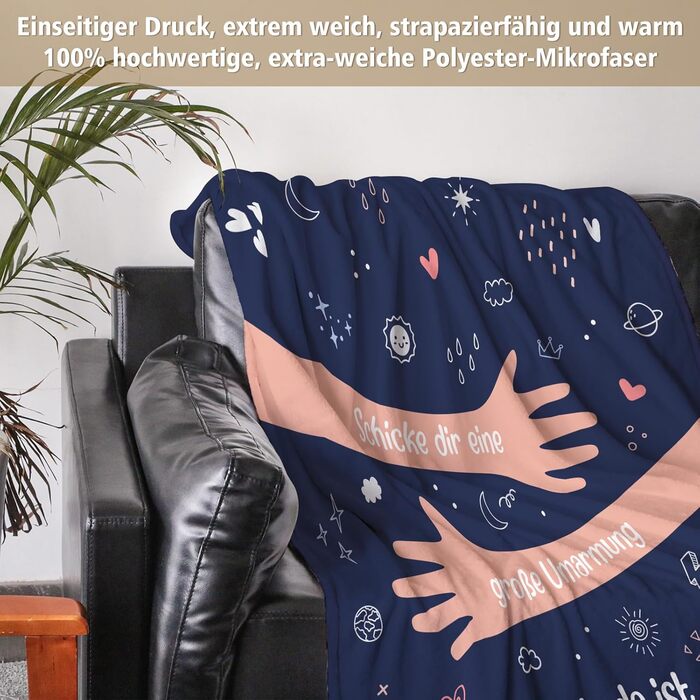 Подарунки Craftique &quotОдужуй швидше&quot для жінок та чоловіків, велика ковдра для обіймів, подарунки для підняття настрою, подарунки для комфорту, подарунок для підбадьорення дівчини, подарунок для співчуття 153x127 см (темно-синій)