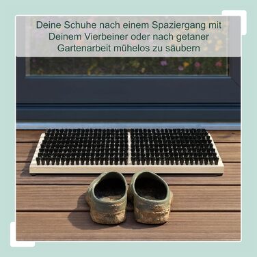 Скребок для взуття Relaxdays, нековзна основа, міцна щетина PP, для використання на вулиці та всередині приміщень, килимок-щітка, дерево, натуральний