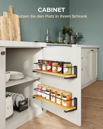 Настінні полиці для спецій OROPY з 2 предметів для кухні, підвісний органайзер для спецій із соснової деревини, дерев&39яна настінна кухонна полиця для дверцят шаф, банки для трав з анкером, банки для спецій - соснова деревина, 40x9 см, набір з 2 предметі