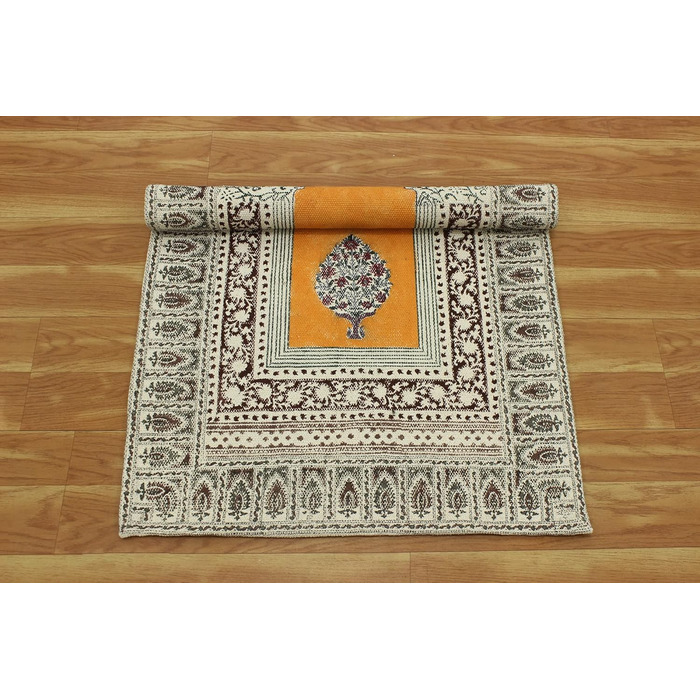 Бежевий, коричневий бавовняний з квітковим принтом Dhurrie Boho Kilim плоского плетіння Критий килим для передпокою Кімнатний деко