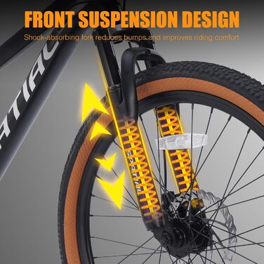 Гірський велосипед SPATIAL 29/27,5/26/24 дюймів, велосипед для активного відпочинку, 2 1/8 передачі, алюмінієва рама Подвійні дискові гальма, регульоване ергономічне сідло для чоловіків, жінок, підлітків, чорний 24 дюйми