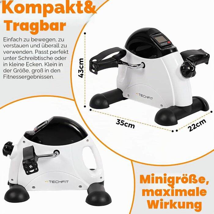Міні-тренажер Techfit Pedal-Ausbilder для дому та офісу, легкий симулятор ходьби для рук і ніг, для реабілітації та легких тренувань, білий PED3