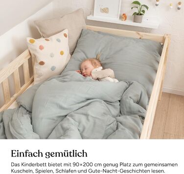 Дитяче ліжко Ehrenkind Lille Дитяче ліжко 90x200 см зі знімними дерев&39яними захисними поручнями, сертифіковане FSC Дитяче ліжко 90x200 світло-сірий колір 90 x 200 см (основа) світло-сірий колір