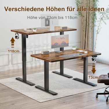 Електричний стіл з регульованою висотою та USB-портом для зарядки, стіл з регульованою висотою, ергономічний стіл для роботи сидячи та стоячи 120 x 60 см, коричневий