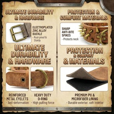 Міцний нашийник для собак з заклепками, для середніх та великих порід, розмір S, чорний ()