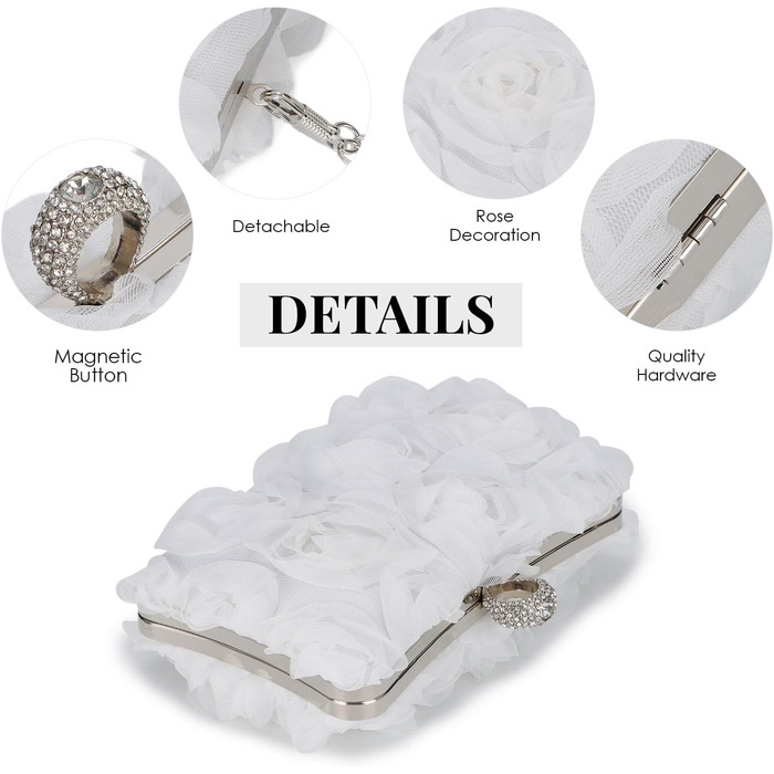 Клатч жіночий Blumen з ланцюжком, білий ідеальний аксесуар для вечірніх та урочистих подій