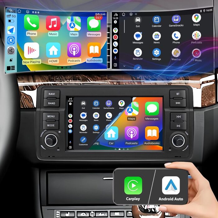 Автомагнітола для BMW E46 1999 2000 2001 2002 2003 2004, Android 12 2G32G радіо з GPS-навігацією CarPlay Android Auto Bluetooth WLAN USB керування на кермі, 7-дюймовий сенсорний екран