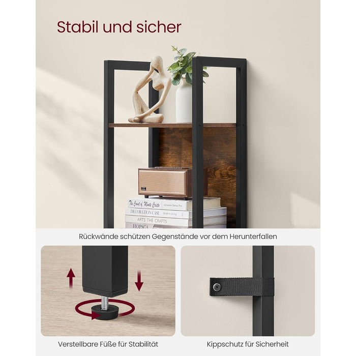 Рівнева кутова книжкова полиця з шухлядою, драбина, промисловий дизайн, сталевий каркас, для вітальні, домашнього офісу, спальні, 24 x 40 x 165 см, вінтажний коричнево-чорний LLS146B01 40B см, 5-