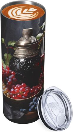 Кружка з прямою трубочкою, 590 мл, дизайн виноград та вино, друкований, підходить для кемпінгу, офісу та дому.