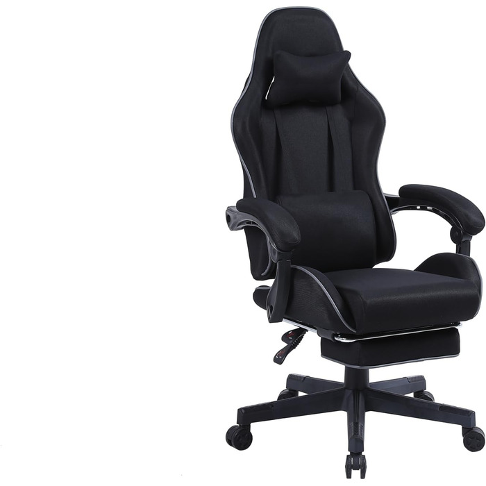 Ігровий стілець з підставкою для ніг - м&39які підлокітники - регульована висота - чорний