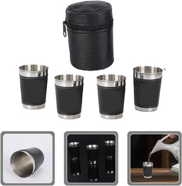 Маленькі чарки з нержавіючої сталі об&39ємом 70 мл з футляром для перенесення, портативні келихи для вина в поході, ударостійкі металеві чашки для подорожей на природі та пікніків