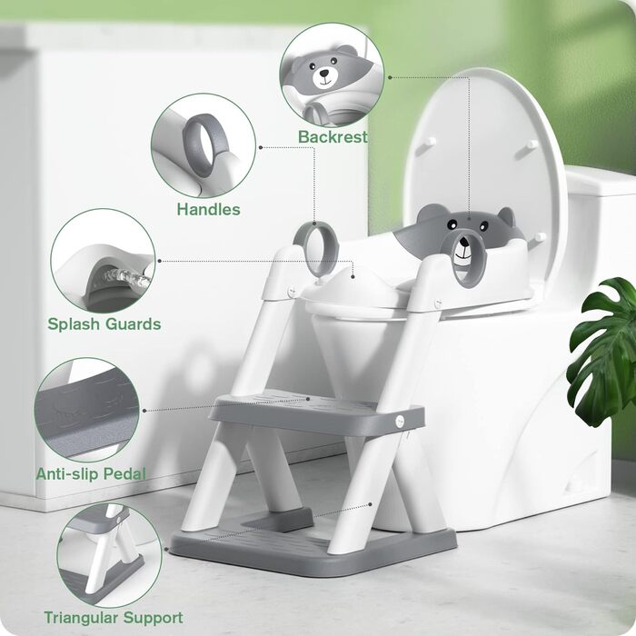 Покращений дитячий туалет для хлопчиків і дівчаток, дитяче сидіння для унітазу 2 в 1 зі сходами, розбризкувальною та протиковзкою