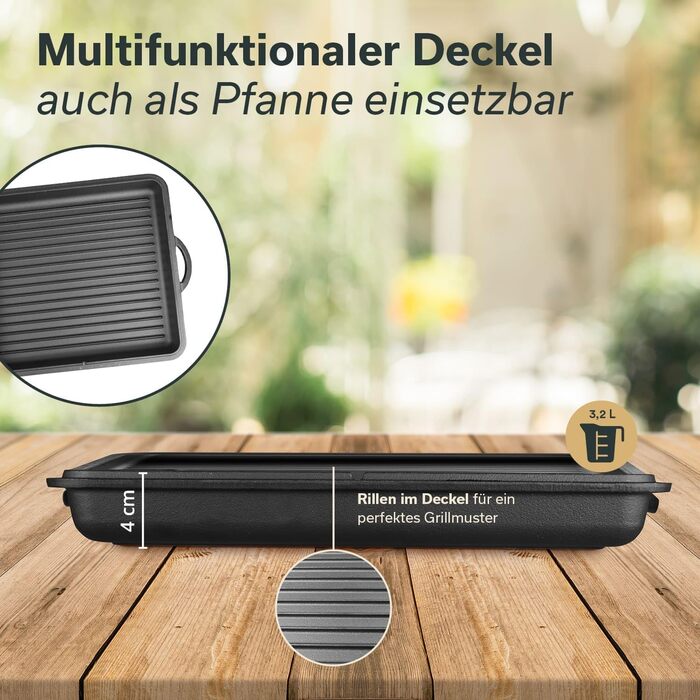 Голландська піч Flame Master Square 10.6 л квадратна, чавунна каструля для приготування їжі, коробка-форма, запечена, без ніжок, т