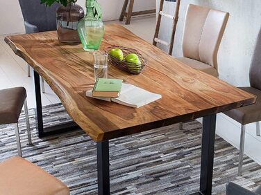 Стіл SAM з живим краєм 180x90 см Quarto, масив акації оздоблення горіхом, обідній стіл з чорною U-подібною рамою, обідній стіл/дерев&39яний стіл промислового дизайну, стільниця 26 мм