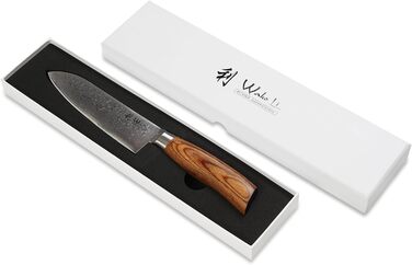 Дамаський ніж Wakoli EDIB Pro Santoku Лезо 16 см I висока продуктивність різання Стійкі та довговічні леза 67 шарів дамаської сталі ергономічна дерев'яна ручка пакка I унікального дизайну