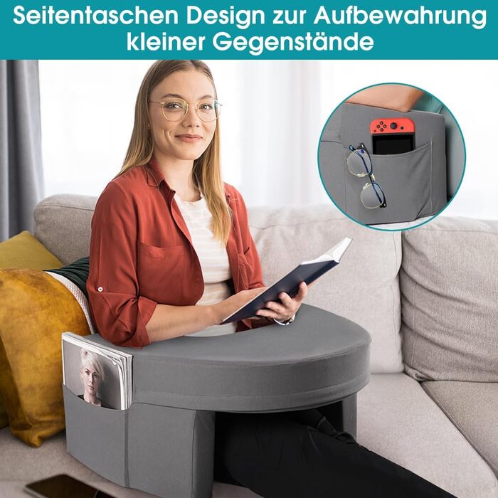 Подушка для читання Ejoyous для ліжка та дивана, подушка для колін для ігор, подушка для ноутбука, геймерська подушка з підлокітниками та бічною кишенею, для дорослих, які грають, читають, дивляться телевізор, грають на дивані