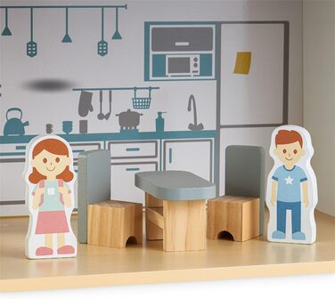 Дерев&39яний ляльковий будиночок Mamabrum, 3-поверховий, з меблями та аксесуарами - Перевірений на безпеку дитячий ігровий будиночок для рольових ігор - Ляльковий будиночок зі спальнею, вітальнею, кухнею та ванною кімнатою, сучасний мінімалістичний