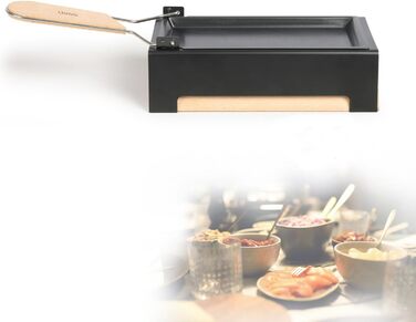 Міні-раклет на 2 особи Tealight - Раклетний гриль зі сковородами з антипригарним покриттям - Сирники та дерев'яна лопатка - Раклетний гриль без електрики Кемпінг