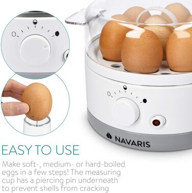 Яйцеварка Navaris на 1-7 яєць - вкл. мірну склянку для води з проколювачем для яєць - регульована твердість - 350 Вт - 22x17,5x14,